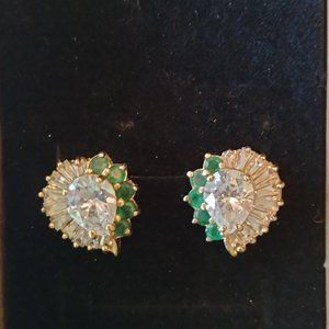 Genuine emerald and Cz earrings